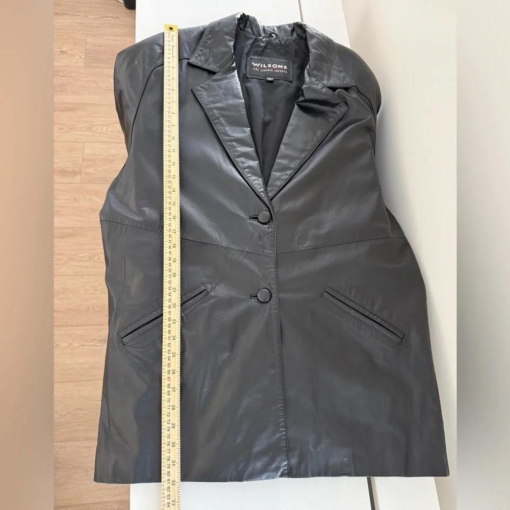 Wilsons Leather Mens Black Leather Jacket Large Button Front Car Coat